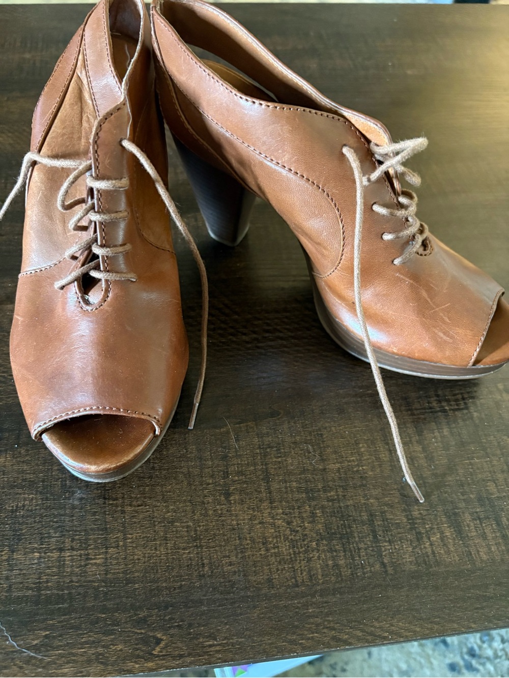 Madewell Brown Leather Peep-Toe Lace-Up Heels